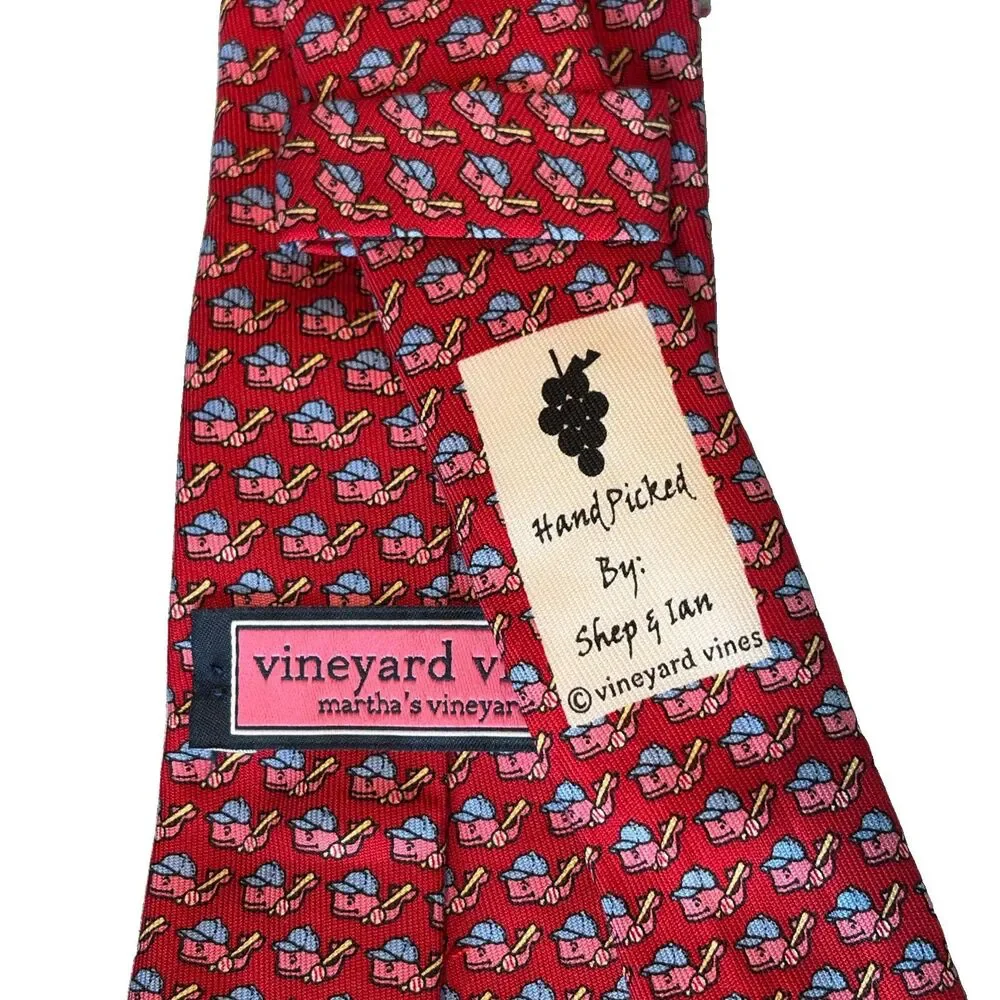 BOY'S VINEYARD VINES MADE IN U.S.A. RED/BLUE/PINK BASEBALL/WHALE THEME TIE.